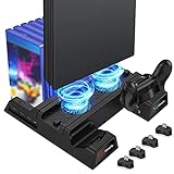 EEEKit Ventilador de refrigeración para PS4, Soporte Vertical con 2 Estaciones de Carga del Controlador y 12 Almacenamiento de Juegos Compatible con Playstation PS4, PS4 Slim, PS4 P