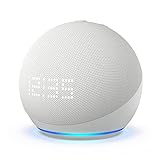 Echo Dot (5.ª generación, modelo de 2022) con reloj | Altavoz inteligente Bluetooth con reloj y Alexa | Blan