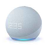 Echo Dot (5.ª generación, modelo de 2022) con reloj | Altavoz inteligente Bluetooth con reloj y Alexa | Gris azulad