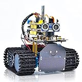 KEYESTUDIO Robot Tank Car Kit con UNO Plus R3 Compatible con Arduino IDE, Módulo de Seguimiento de Línea, Sensor Ultrasónico, Kit Robótico Coche Educativo STEM