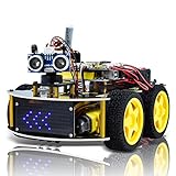 KEYESTUDIO Kit de Coche Robot Inteligente Compatible con Arduino IDE con Módulo de Seguimiento de Línea, Sensor Ultrasónico, Módulo IR, Kit Robótico Educativo STEM2 para entusiastas de la programación